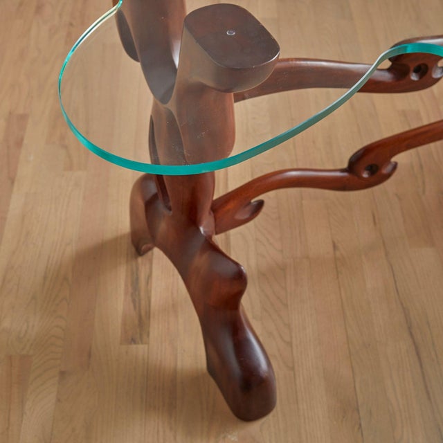 Brown Sculptural Walnut + Glass Top Console Table Attributed to Paul László, 1950s For Sale - Image 8 of 11