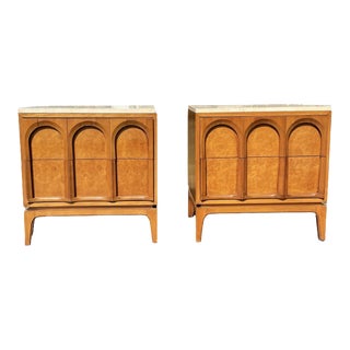 Thomasville Burlwood Arched Nightstands - a Pair For Sale