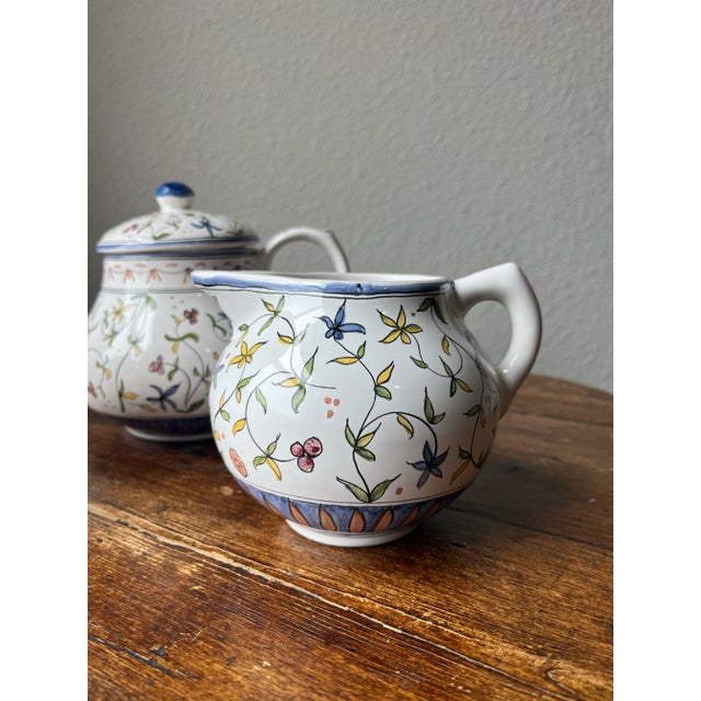French Vintage Lis Ceramica Brasil Handpainted Floral Design Tea Set- 3 Pieces For Sale - Image 3 of 12