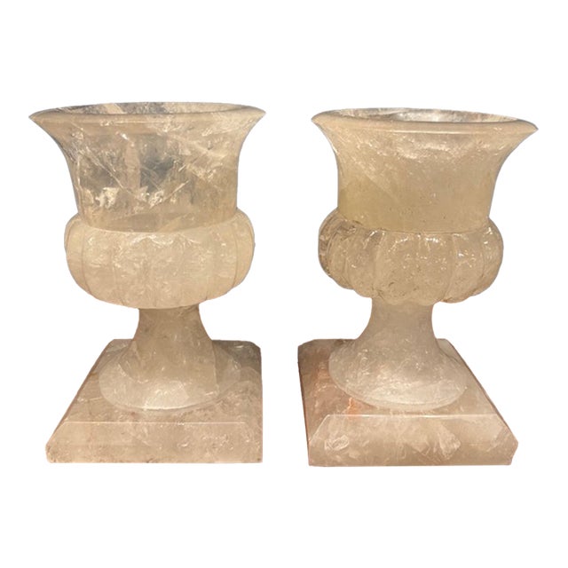 Pair of Polished Rock Crystal Urns From South America For Sale