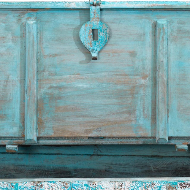 Wood Vintage Blue Blanket Chest, 1940s For Sale - Image 7 of 10
