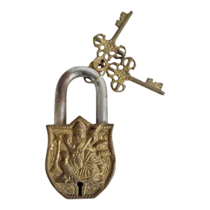 Vintage Brass India Saraswati & Om Lock