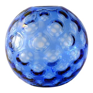 Vintage Sklo Olive Optic Blue Vase For Sale