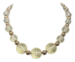 Vintage Signed Napier Single Strand Goldtone Yellow Beaded Necklace