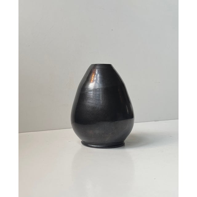 Ceramic Art Deco Black Ceramic Vase in Lustre Glaze from Sedelin Faaborg, 1930s For Sale - Image 7 of 7