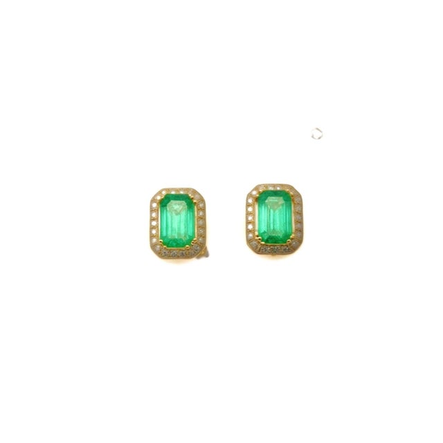 Natural Emerald Diamond Stud Earrings 14k Y Gold 1.85 TCW Certified For Sale - Image 9 of 14