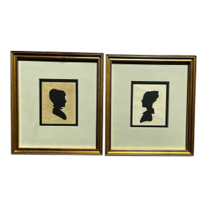 Early 19th Century Pair of Rare Antique Hollow-Cut Silhouettes in Vintage Frames