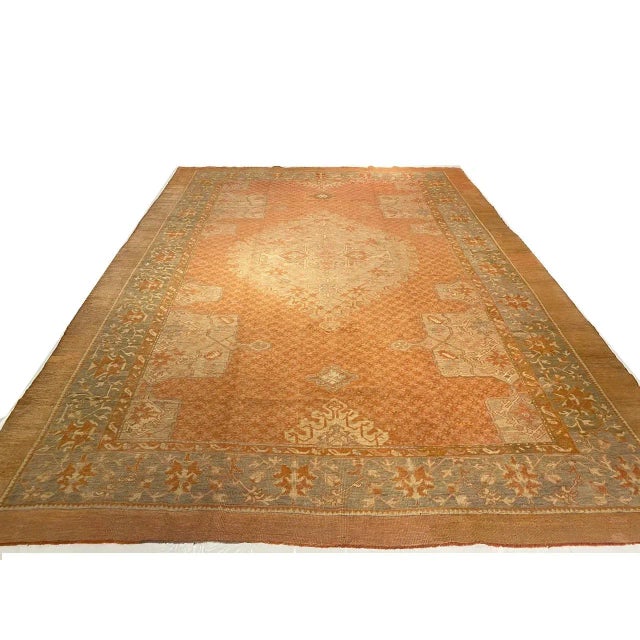 1900 - 1909 1900 - 1909 Hand Knotted Antique Turkish Oushak 11' X 15'4'' For Sale - Image 5 of 13