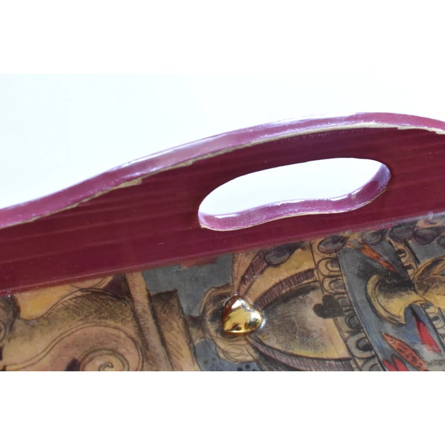 Wood Embellished Decoupage Art Tray With Cupid For Sale - Image 7 of 10