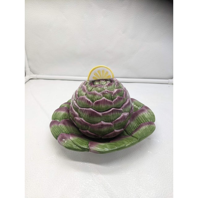 Vintage Fitz & Floyd Artichoke With Lemon on Plate Serving Dish Tureen