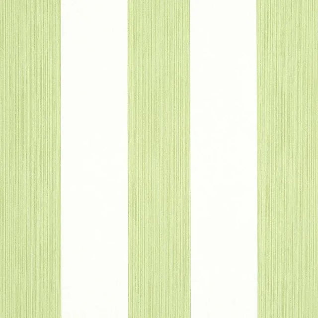 Schumacher Edwin Stripe Wide Wallpaper in Leaf For Sale