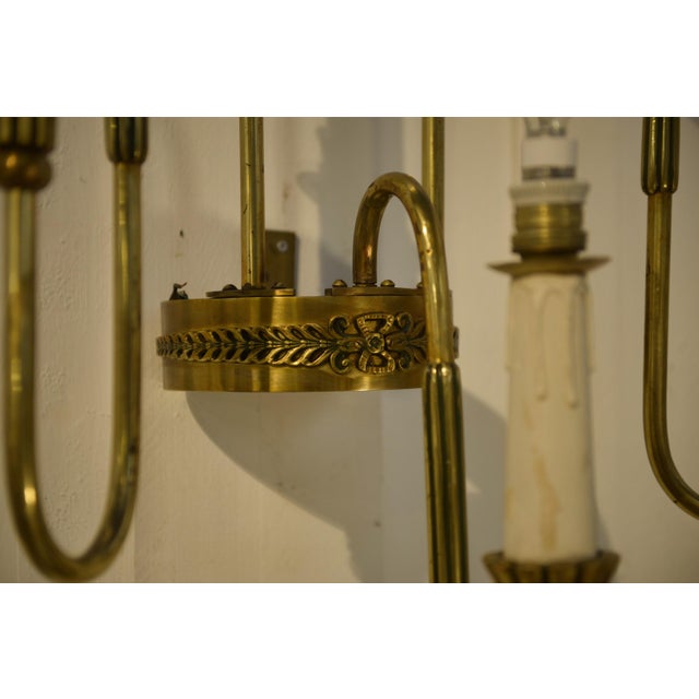 Gold MNeoclassical Art Deco Style Bronze 3-Arm Wall Sconce, 1940s For Sale - Image 8 of 10