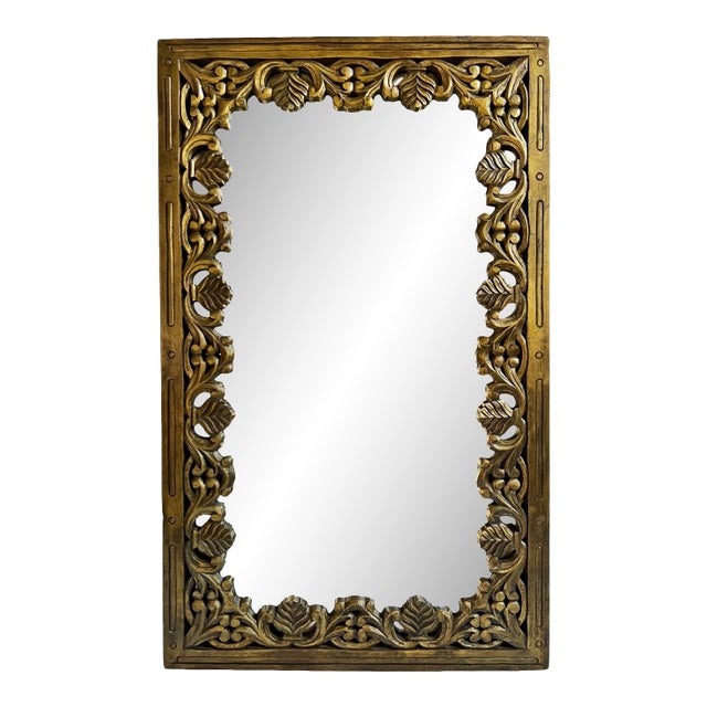 Bronze Gold Vintage Floral Wood Mirror For Sale