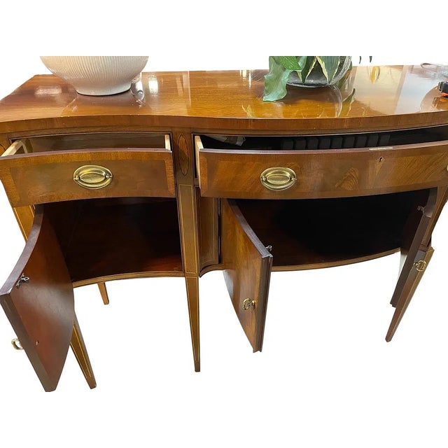 Antique Style by Hickory Georgian Style 6 Leg Mahogany Server Sideboard, Inlay For Sale - Image 4 of 4