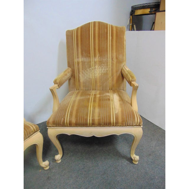 Mid 20th Century Louis XV Style Cream Painted Lounge Chairs - a Pair For Sale - Image 5 of 10