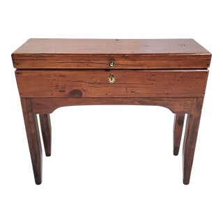 1980s Solid Pine Trunk on Stand With Brass Hardware For Sale