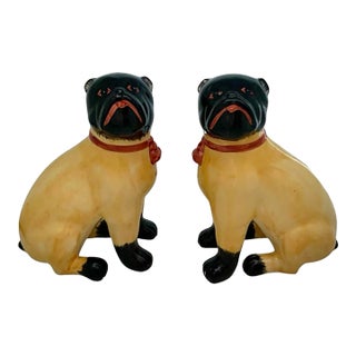 Pair of Vintage Italian Porcelain Pug Dog Figurines, 10"h For Sale