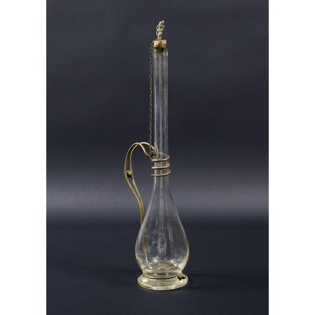 Vintage Brass and Hand Blown Glass Decanter, 1890s For Sale - Image 3 of 6