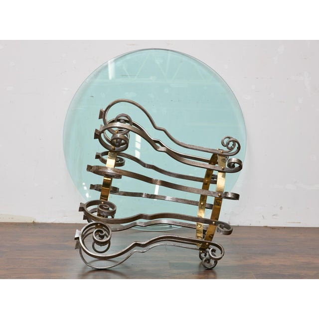 Midcentury Italian Glass Top Center Table with Sculptural Steel and Brass Base For Sale - Image 9 of 12
