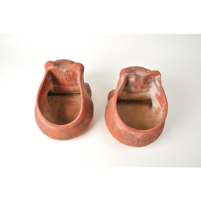 Folk Art Vintage South American Folk Art Terracotta Jaguar Animal Planter Pair For Sale - Image 3 of 8