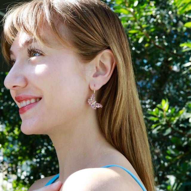 Nina Zhou Butterfly Blossoms 9.58ctw Pink Sapphire, Tourmaline, Morganite & Diamond Convertible Drop Earrings For Sale - Image 9 of 10