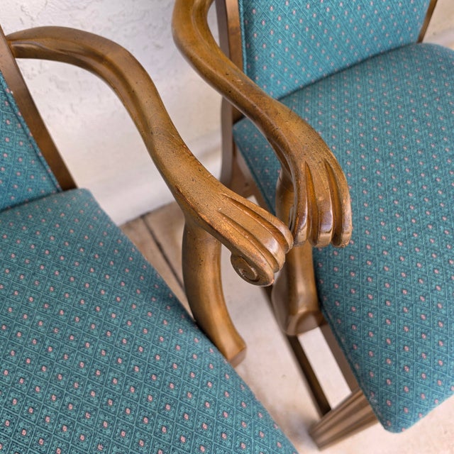 Vintage American of Martinsville Chippendale Dining Armchairs Teal Set of 8 For Sale - Image 13 of 15
