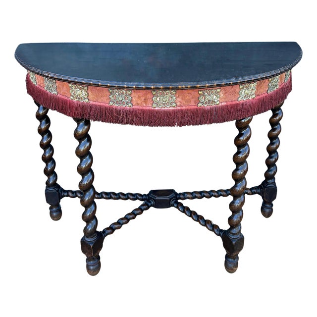 Spanish Baroque Style Demilune Console Table with Twisted Legs, 1920s For Sale