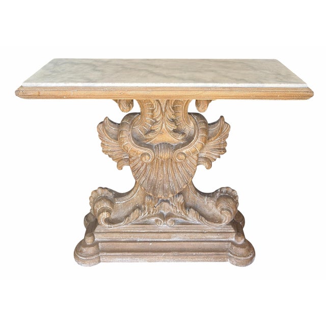 Traditional Antique Bleached Walnut Regency Style Marble Top Console Table For Sale - Image 3 of 7
