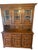 1980s Ethan Allen Hutch China Cabinet Royal Charter Oak Leaded Glass Jacobean For Sale - Image 9 of 15
