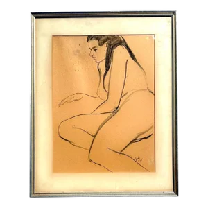 Vintage Original Signed Figure Drawing