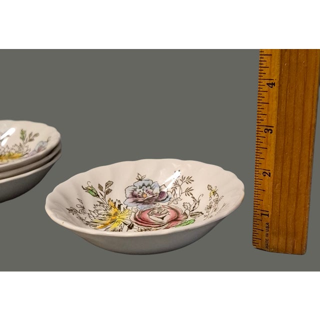 Pink Vintage Set of Four Sheraton Johnson Bros. England Small Floral Ironstone Bowls For Sale - Image 8 of 10