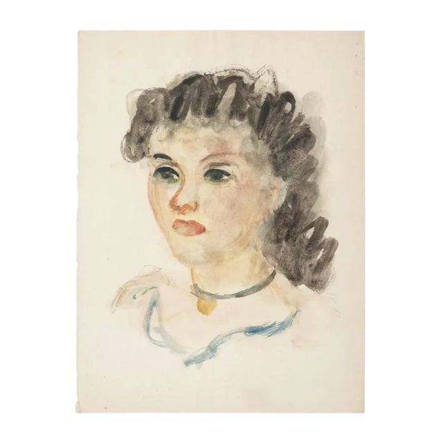 Alkis Matheos, Woman's Profile, 20th Century, Original Mixed Media Painting For Sale