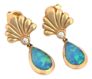Kabana Diamond Opal 14k Yellow Gold Floral Teardrop Dangle Earrings, 2 Pieces