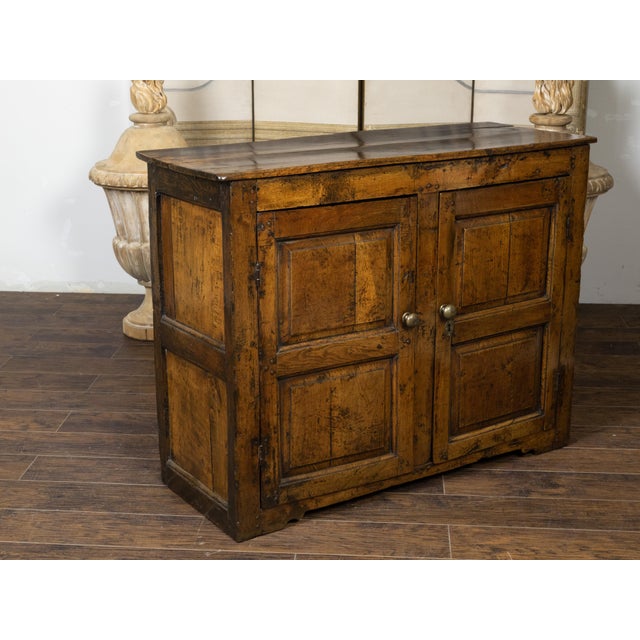 English Early Oak Cupboard with Two Doors and Distressed Patina, 18th Century For Sale - Image 9 of 12