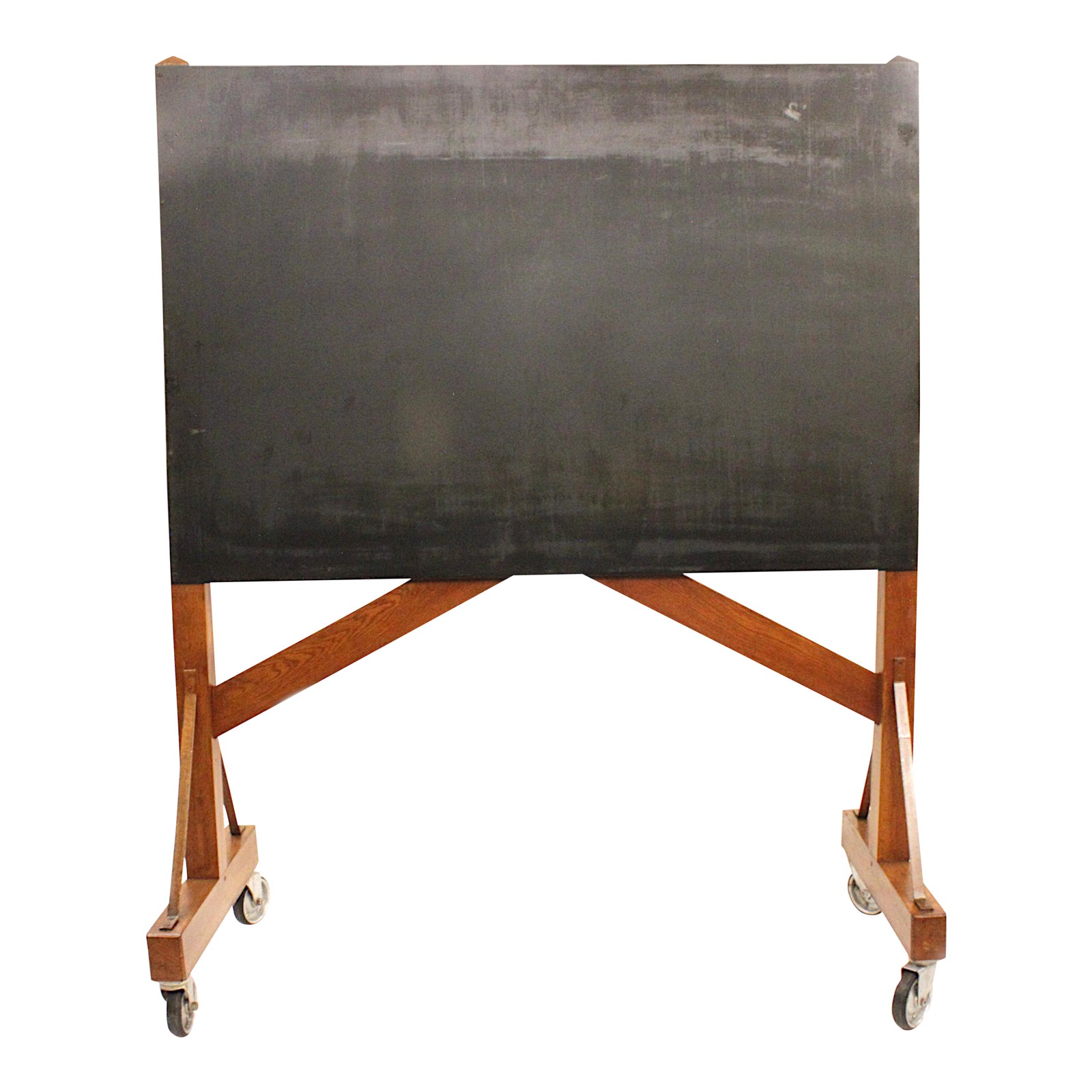 Vintage 1940s Industrial Oak Magnetic Blackboard Chalkboard Idea Board On Wheels