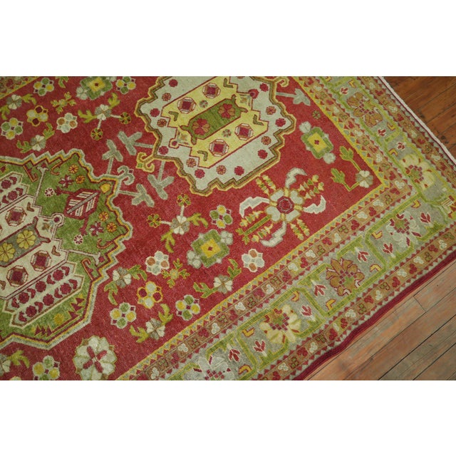 Early 20th Century Khotan Bright Red Green Yellow Antique 20th Century Wool Handmade Oriental Rug For Sale - Image 5 of 6