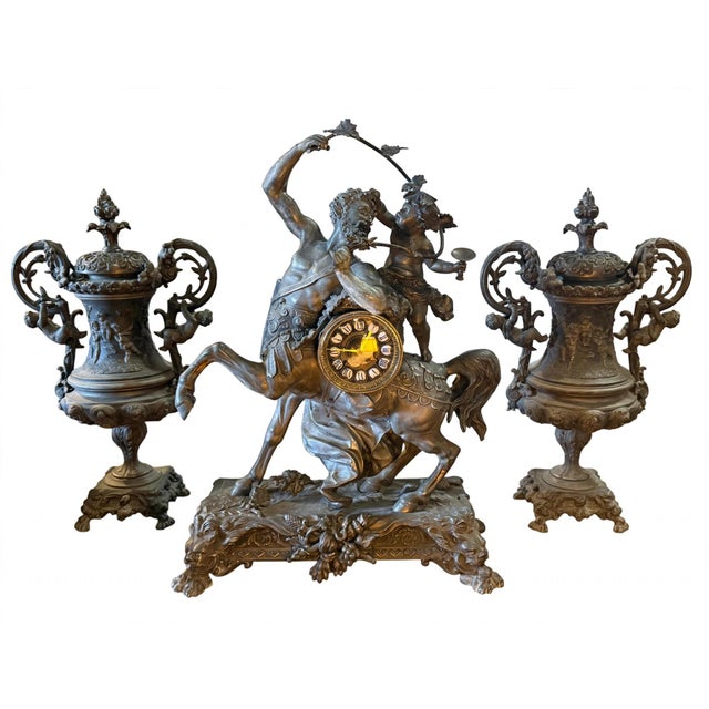 Napoleon III Three-Piece Mantelpiece Set in Spelter with Bronze Patina, 1870, Set of 3 For Sale - Image 11 of 11