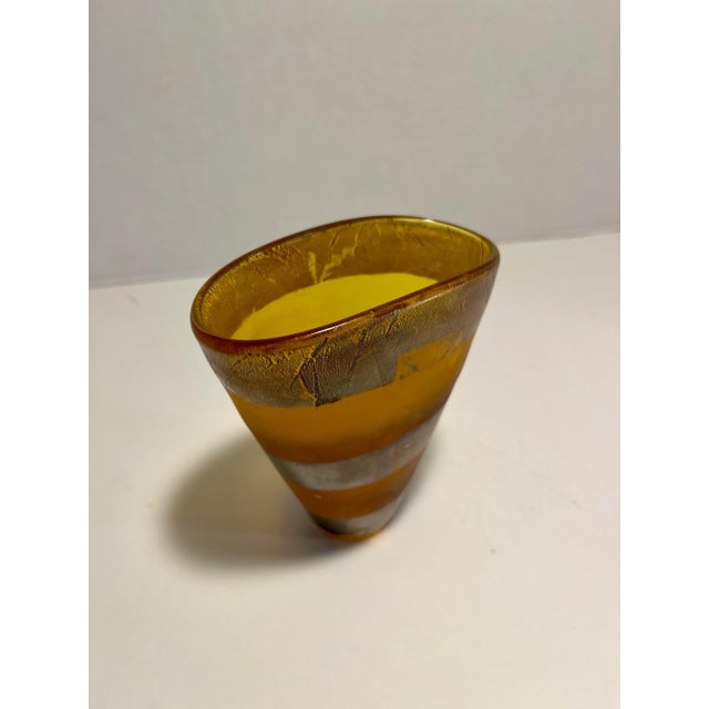 2003 Modern Adam Aaronson Studio Art Glass Frosted Gold Leaf
