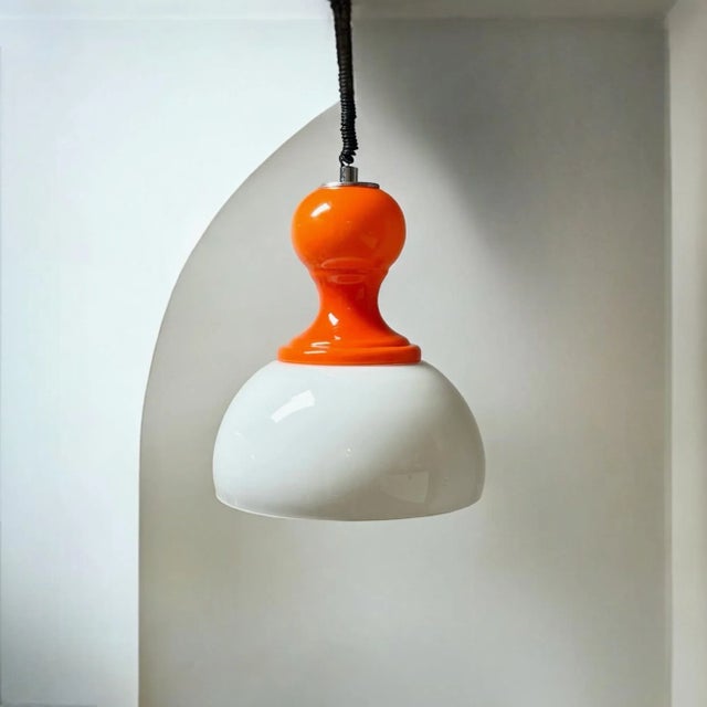 Vintage Pendant Light in Opaline Orange and White Glass, Italy, 1960s For Sale - Image 11 of 11