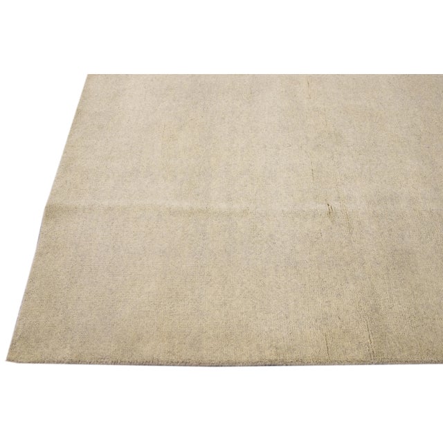 Beige Modern Moroccan Style Handmade Solid Beige Wool Rug For Sale - Image 8 of 10