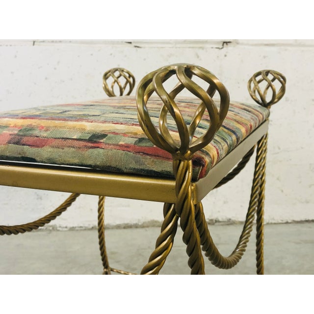 Metal Hollywood Regency Gilt Metal Rope & Ball Stool For Sale - Image 7 of 10