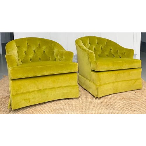Vintage Mid Century Drexel Heritage Chartreuse Velvet Swivel Chairs - a Pair For Sale - Image 13 of 13