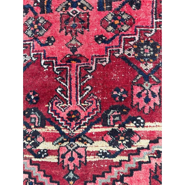 Red Mid-Century Distressed Hamadan Rug, 1940s For Sale - Image 8 of 15