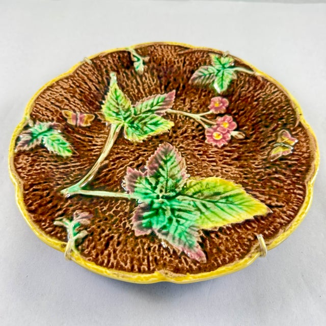 English Majolica Rustic Leaves on Bark Plates, Set of Two For Sale In Philadelphia - Image 6 of 16