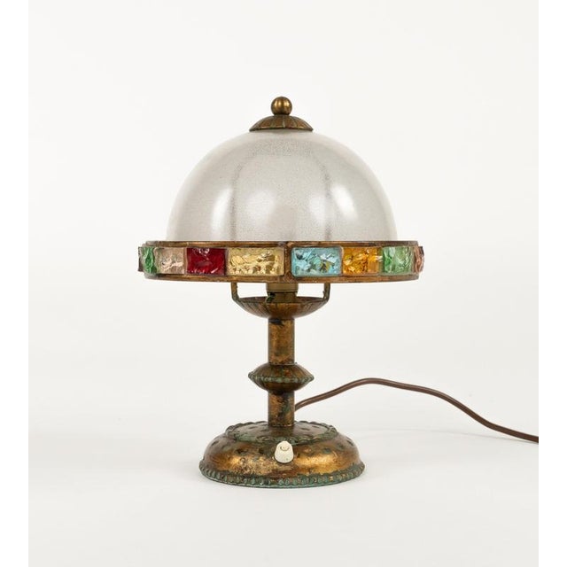 Table Lamps in Wrought Iron and Hammered Glass attributed to Longobard, Italy, 1970s, Set of 2 For Sale - Image 10 of 14