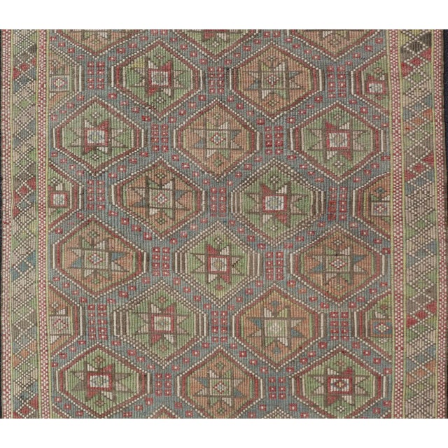 Colorful Vintage Turkish Flat-Weave Tribal Motif Kilim With Embroideries 6 X 9.9 For Sale In Atlanta - Image 6 of 12