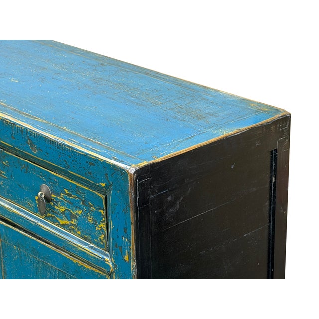 Distressed Bright Blue Oriental Sideboard Credenza Console Table Cabinet For Sale - Image 16 of 18