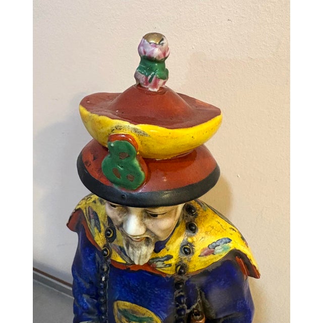 Mid-20th Century Chinese Hand-Painted Royal Man Figurine For Sale - Image 6 of 9