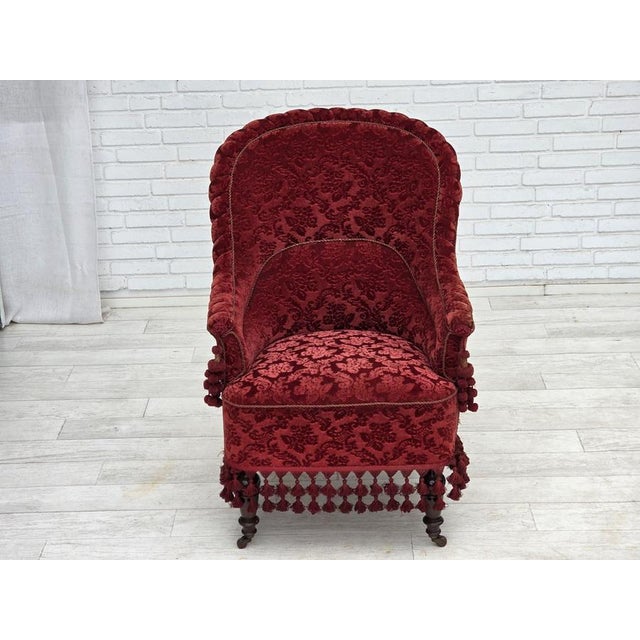 Mid-Century Modern Danish Highback Armchair in Velour with Beech Legs, 1950s For Sale - Image 3 of 18