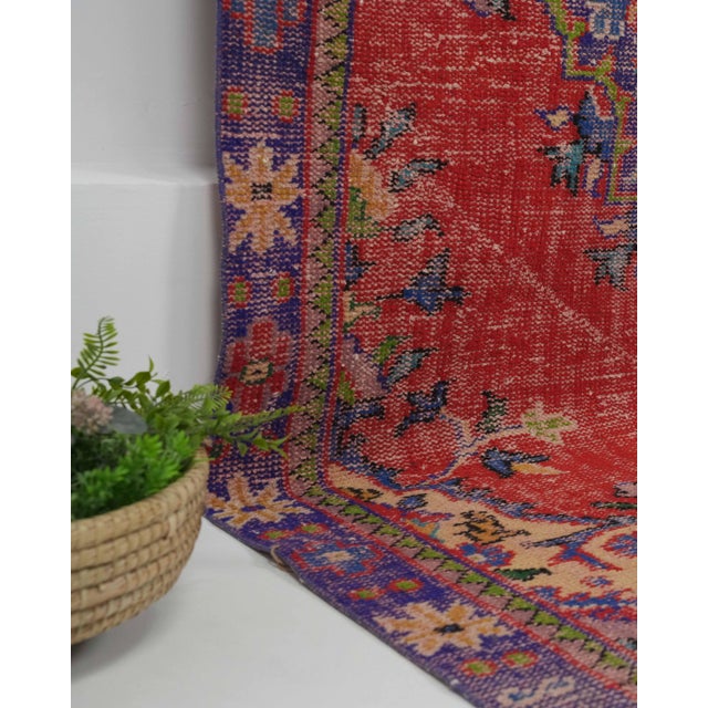 1970s Vintage Handmade Wool Cotton Red Area Rug For Sale In San Francisco - Image 6 of 12
